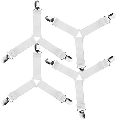 HERCHR 4 Stück Bettlakenhalter Gurte, verstellbare dreieckige elastische Hosenträger Spannbetttücher Befestigungselemente für Matratzenbezüge Sofakissen(Weiß)
