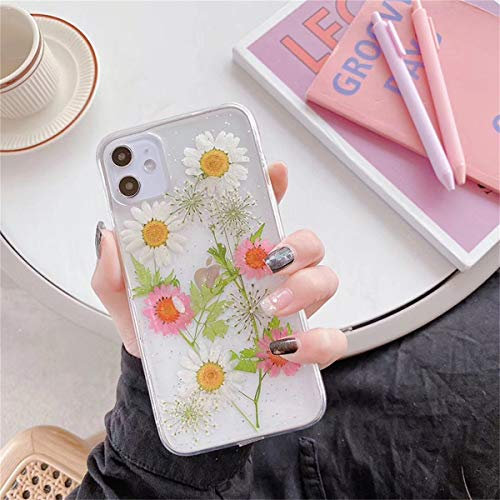 Tybiky iPhone 11 Pro Case Dried Flowers Case Made from Real Flowers Slim Protective Design Shockproof TPU Frame Immortal Flowers Case Cover for iPhone 11 Pro. Pink Daisy