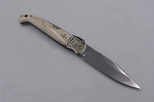 Navaja Clásica Cordobesa artesanal de Albacete de José Antonio Herreros con hoja de acero 440c de 8,5 cm y empuñadura de ciervo. Caza, pesca, supervivencia, artesana Albaceteña