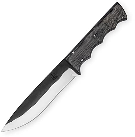 Hobby Hut HH-360, 11,5 Zoll Bushcraft Jagdmesser mit Scheide | Messer mit fester Klinge | Lederscheide | Full Tang | Rasiermesser im Freien scharfe Klinge (Black)