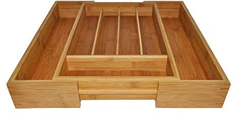 Point-Virgule Organizador de cubiertos extensible para cajones de bambú, organizador de cajones de cocina, sistema de separación, FSC®, bambú 40,5 x 26,5 x 6,5 cm