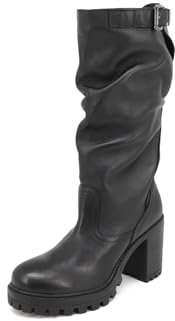 QUEEN HELENA Stivali di Pelle con Tacco Plateau con Fibbia Plateau invernali Casual Comodi Donna QH21 Nero 38