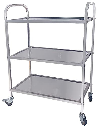 MOOTACO Servierwagen Küchenwagen Edelstahl Rollwagen Teewagen Transportabräumwagen Gastro Servierhilfe 3 Borde 4 Räder (625x315xH800mm)