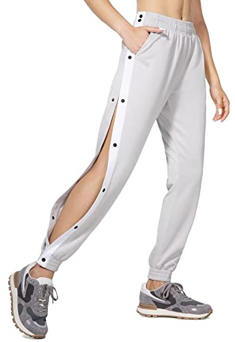 WOYAOFEI Track Pants - Pantaloni caldi da donna, con bottoni laterali, con tasche, pantaloni protettivi per i piedi, completamente aperti, grigio., L