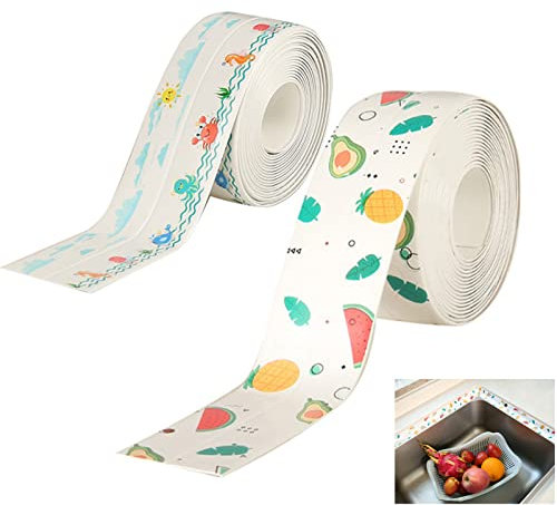 Selbstklebendes Dichtungsband 2 Stück Schimmelfest Klebeband PVC Wasserdichtes Anti-schimmel & Öl Mit Muster Dichtungsband Für Spüle Küchengasherd Waschbecken Untere Ecke Der Badewanne 3.8cm*3.2m