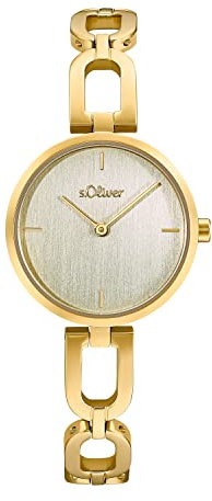 s.Oliver Armbanduhr Damen Quarzuhr Analog, mit Edelstahl Armband, Gold, 3 bar Wasserdicht, Kommt in Uhren Geschenk Box, 2033524