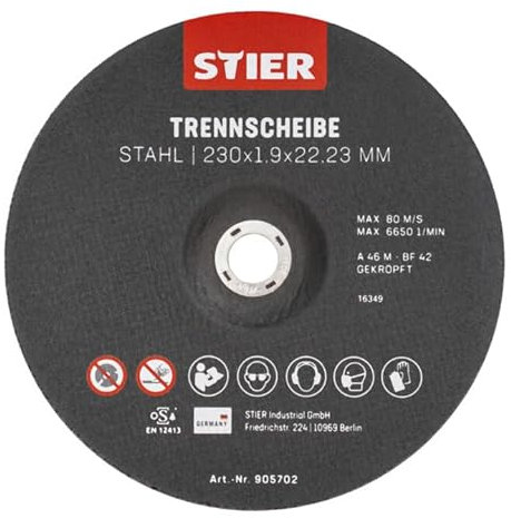Disques à tronçonner STIER, acier, 230 x 1,9 x 22,23, forme 42, à moyeu déporté, 25 pièces 25 pièces