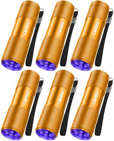 LEAGY 6 Pack UV Ultra Violet Blacklight 9 LED Flashlight Torch Light Outdoors Etc (Gold)