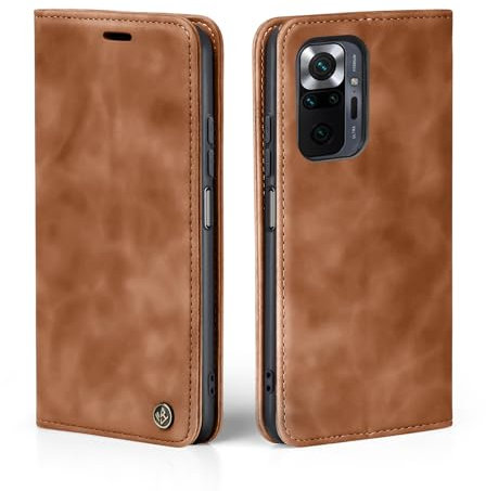 LBH Handyhülle für Xiaomi Redmi Note 10 Pro in Hellbraun mit Karten- und Geldfach Smartphone Hülle mit Standfunktion Flip Case Schutzhülle Magnetverschluss Vintage