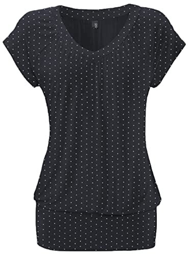 DOTIN Damen T-Shirt V-Ausschnitt Kurzarmshirt Causal Oberteil Falten Tops Stretch Tunika Basic Tee, Schwarz Gepunktet, L