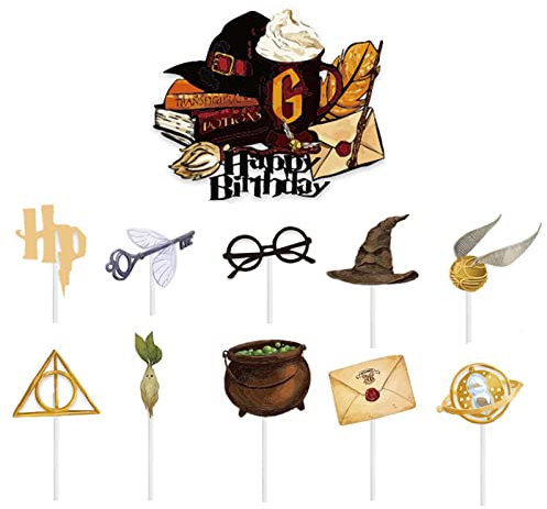 11Pc Harry Potter Happy Birthday Cake Toppers,Harry Potter Cake Toppers for Boys,HarryPotter Birthday Cake.Decorations Cupcake Toppers.for Girl,Kids,Men.Birthday HarryPotter Theme Party Supplies