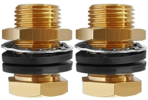 Uenede 2 pezzi in ottone massiccio esteso paratia raccordo 1/2 maschio x 1/4 filettatura femmina completa doppio filettato connettore serbatoio acqua incluso due tipi di rondelle