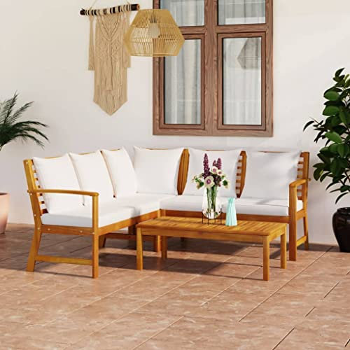INLIFE 4-TLG. Garten-Lounge-Set mit Auflagen Creme Massivholz Akazie-7769