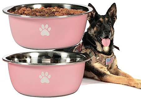 Podinor Large Dog Water Bowl 2 Pack, 1.3 Gallons 170oz Stainless Steel Extra Large Dog Food Bowl for Big Giant Dogs, Pink