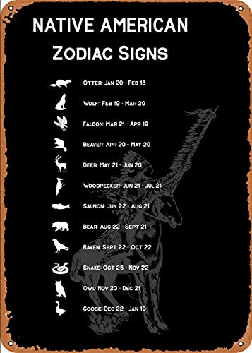 Blech Blechschild Zodiac Knowledge Club Decor Sternzeichen Der Amerikanischen Ureinwohner Warnschilder Generisch Aluminium Metallschild Retro Metallschild Für Garage, Home, Garten 30x40cm