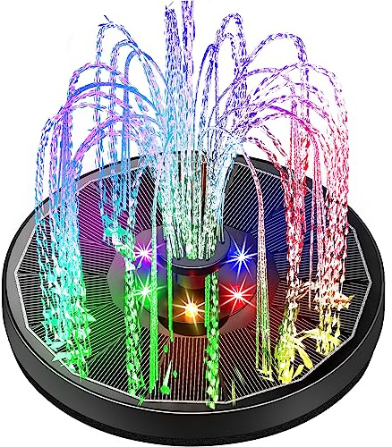 Yzert Solar Fountain Glass Panel, 3.5W Solar Bird Bath Fountains with 2200 mAh Battery, Solar Fountain Pump with 4 Fixers and 8 Nozzles for Bird Bath, Garden, Small Pond (Black Panel Colorful)