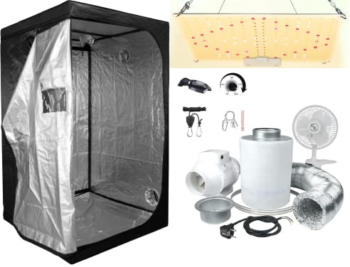 SUPACROP Grow-Box Komplettset LED 100W / 150W Growzelt Vollspektrum Indoor Kit 60 x 60 x 140 cm / 80 x 80 x 160 cm mit Aktivkohlefilter Abluft und Ventilator