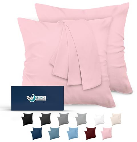 Dreamzie Taie Oreiller 65x65 Lot de 2 en Microfibre Certifiée Oeko-Tex - Housse Oreiller 65x65 Douce Et Brossée, Toucher Peau de Pêche - Rose Pâle