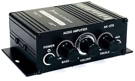 2 Channel Stereo Audio Amplifier Receiver, Mini Auto Home Cycle Arcade DIY Mini Amplifier Bass Treble RCA Input Audio Small Amplifier with 12V 3A Power Supply Black