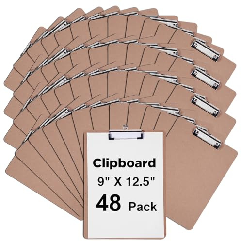 Clipboards Bulk, Woswel Hardboard Office Clipboards 48 Pack,9 X 12.5 Inch Recycled Wood Clip Boards,Low Profile Clip Boards for Home School & Office Supplies