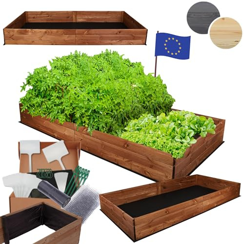 MODO24 Hochbeet Holz, Blumenkasten, Gartenbeet, 27x203x100 cm, Braun | Pflanzkasten, Blumenbeet, für Garten, Balkon und Terrasse, Kiefernholz, Massivholz, Gemüsebeet, Kräuterbeet