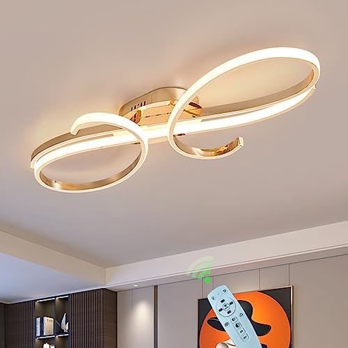 DDYY LED-Deckenleuchte, moderne Designer Deckenleuchte, Wohnzimmerlampe mit Fernbedienung Dimmbar Schlafzimmer Deckenlampe für Esszimmer Küche Energiespar Deckenstrahler (Roségold, 80CM)…