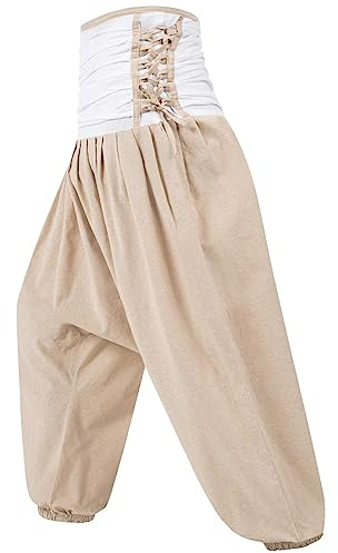 Kunst und Magie Damen Pluderhose Freizeit Haremshose Wellnesshose Mittelalterhose, Größe:XS, Farbe:Naturfarben