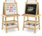DREAMADE Chevalet Peinture pour Enfants avec Double Faces Noir et Blanc, Table àDessin pour Fille et Garçon avec 2 Étagères de Rangement, Multifonctionnel avec Accessoires Riches (Naturel)