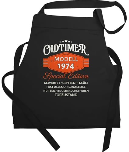 Schürze Geschenk - 50. Geburtstag - Oldtimer 1974 Modell Special Edition Original - 60x87 - Schwarz - kochschürze damen 50 50.geburtstag 1973 50er (50) 50iger fünfzig 50-geburtstag 50th 50igster