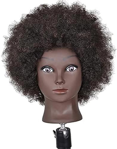 Haar-Styling-Übungspuppe, Afro-Trainings-Mannequin-Kopf Mit Klemme, Echtes Menschliches Haar, Dick, Kann Dauerwelle, Bleichmittel, Schneiden Und Föhnen –,Afro-Schwarze Haut,YUYANAIAI