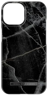 IDEAL OF SWEDEN Bedruckte Handyhülle, niedliches buntes Muster, schützende Abdeckung aus Hartplastik mit Mikrofaserfutter für das iPhone. Kompatibel mit iPhone 15 (Black Thunder Marble)