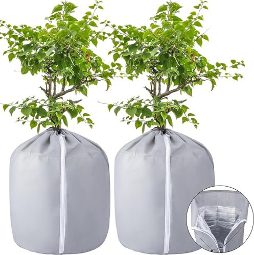 GIONAR 2 Stück Thermo Topfschutz -50x45cm Topfpflanzen Schutzbeutel für Pflanzen - Winter Topfschutz mit Zugband - Frost Schutz für Pflanzkübel Pflanztöpfe für Pflanzen