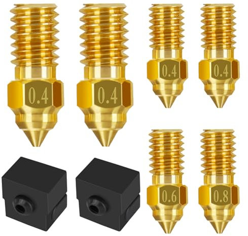 6 Stück Ender 3 V3 SE Düsensatz, 0,4 mm 0,6 mm 0,8mm 3D-Drucker Hochtemperaturbeständige Messingdüsen mit 2 Stück Heizblock Silikonabdeckung für Creality Ender 5 S1/ 7