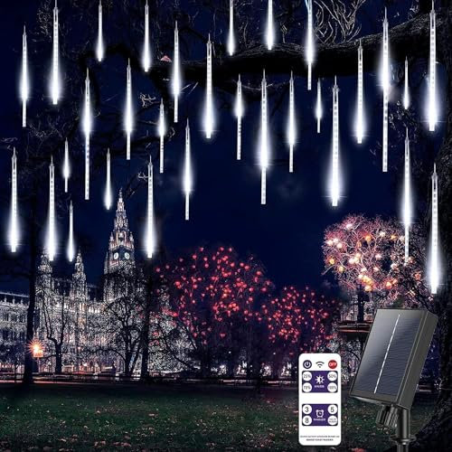 EONANT Solar Meteor Shower Lights, Wasserdicht 30cm 10 Röhren 240LED Weihnachten Eiszapfen Regen fallende String Lichter mit Fernbedienung, Garten Party Hochzeit Weihnachten Dekoration (Weiß)