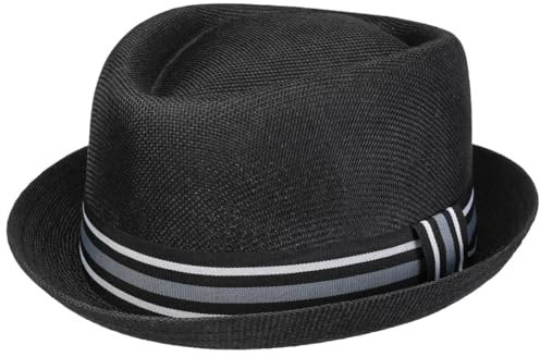 Lipodo Pork Pie Stoffhut - Klassischer Look - Hut aus Stoff - Sonnenhut mit Ripsband und Schleife - Herren - Frühjahr/Sommer schwarz L (58-59 cm)