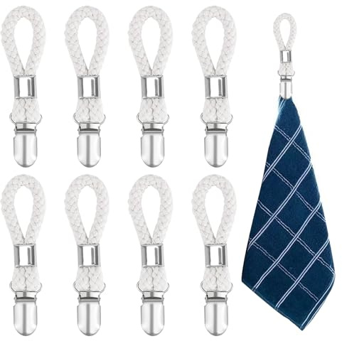 Aufhänger,8Stück Handtuchclips,Handtuchklammern mit Schlaufen zum Aufhängen | Handtuchclips mit Schlaufen Handtuch Klammer Handtuchclips Handtuchklammern zum Aufhängen (Weiß)