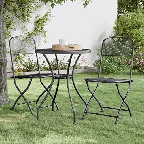 LAPOOH Klappbare Gartenstühle 2 STK Gartensessel, Campingstuhl, Hochlehner, Balkonstuhl, Balkonmöbel, Balkon Stuhl, Terrassenstühle, Streckgitter Anthrazit