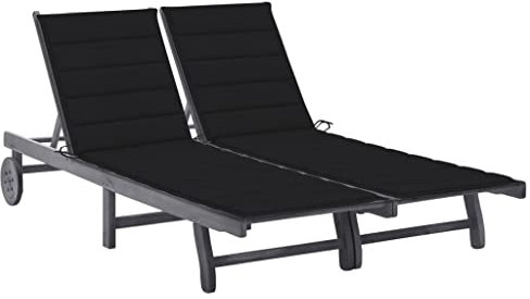 HEFZGDB 2-Personen-Sonnenliege mit Auflage Grau Akazie Massivholz Feldbett Gartenliege Strandkorb Geeignet für Pool, Terrasse, Garten.