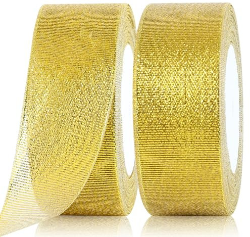 GXFCING Organzaband Gold 40mm Breit, 44 Meters Glitzer Geschenkband Weihnachten Schleifenband für Geschenkverpackung, Bastelarbeiten, Geburtstag, Taufe, Hochzeit