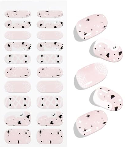 JMEOWIO Unghie Gel Adesive Halloween Carino Fantasma Crema Rosa Smalto Adesivo Gel Nail Stickers Adesivi Unghie Gel Uv Decorazioni Unghie Nail Art Disegni