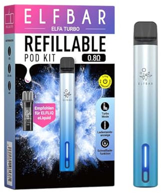 Elfbar Elfa Turbo Pod Kit - kein Liquid enthalten - 550 mAh Akku, USB-C Schnellladung, MTL, 2 Leistungsmodi, Refillable & Prefilled Pods + Lustiger Hookain Sticker (Aurora Cyan)