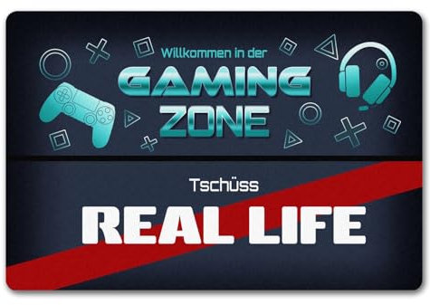speecheese Willkommen in der Gaming Zone Tschüss Real Life Fußmatte in 40x60 cm ohne Rand Zocken Geschenkidee Geburtstag Weihnachten Rechner Laptop Notebook Zocker Zimmer Geschenk Abenteurer