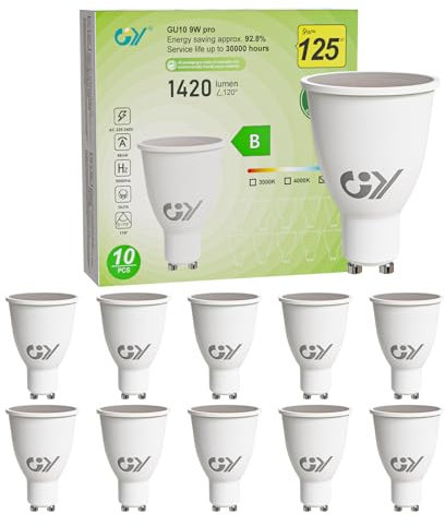 GY GU10 LED Kaltweis Lampe, 9W 1420 Lumen 6500K Kaltweiß Glühbirnen, 125W ersatz, Langhals-Design, IP44 Wasserdicht, Leuchtmittel für Innen- und Außenbereich, Nicht Dimmbar, 10er-Pack
