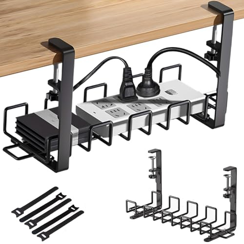 Kabelkanal Schreibtisch Ohne Bohren Schwarz, Schreibtisch Organizer, Kabelhalterung mit 5 Kabelbindern, Kabeldurchführung für Kabel Verstecken Cable Management Kabelwanne Ideal für Büros