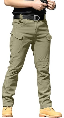 YAOBAOLE Pantalon Tactique Homme Pantalons de Travail Pantalon Cargo Homme Treillis Pantalons Imperméable Kaki M