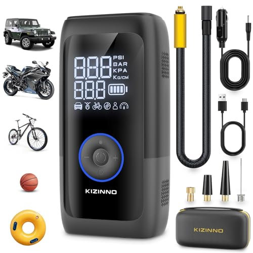 Tyre Inflator Cordless Air Compressor, Ultra Fast Dual-Cylinder Air Pump for [Pickup & Large Car Tyres] with Fine-Tune Mode, Pressure Gauge, 12000mAh& Fast Charge fits MPV, SUV, Cars