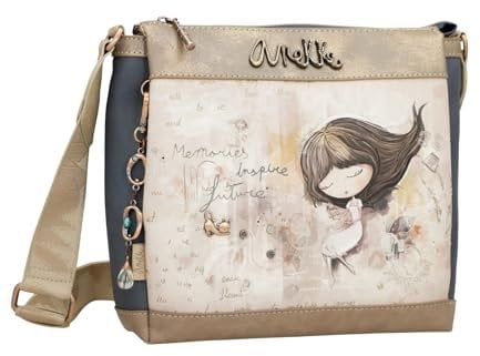 Anekke Umhängetasche mit 3 Fächern, Organisation und Stil in einer Tasche, mehrere Taschen und verstellbarer Schulterriemen, Maße: 28 x 24 x 8 cm, Mehrfarbig, OneSize