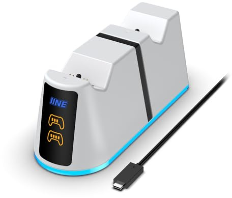 IINE Double station de charge pour manette PS5, station de charge PS5 avec lumières RVB, indicateurs de batterie LED et câble de charge