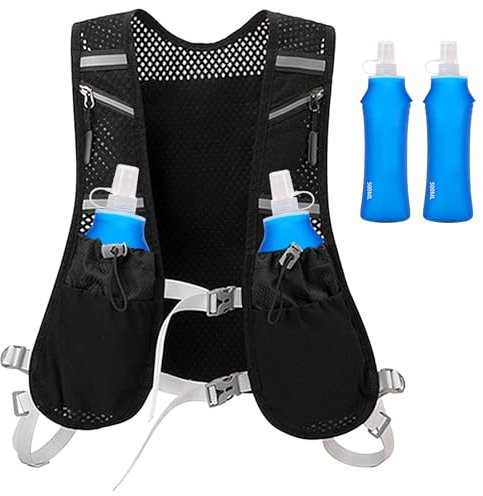 Trail Running Hydration Vest, Hydration Backpack, Gilet Hydratation, Gilet D'hydratation de Course à Pied pour Femmes et Hommes, Sac à Dos Hydratation for Marathon Cycling avec 2 Soft Flask 500ml