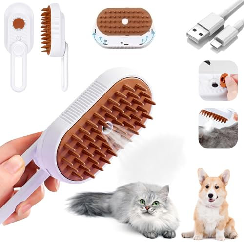 Cat Steam Brush, 5 In 1 Rechargeable Steam Pet Brushes for Long Short Hair Cats Dogs Rabbits with Water Tank, for Dog and Cat Skin Care, Demixing, Relaxing Massage